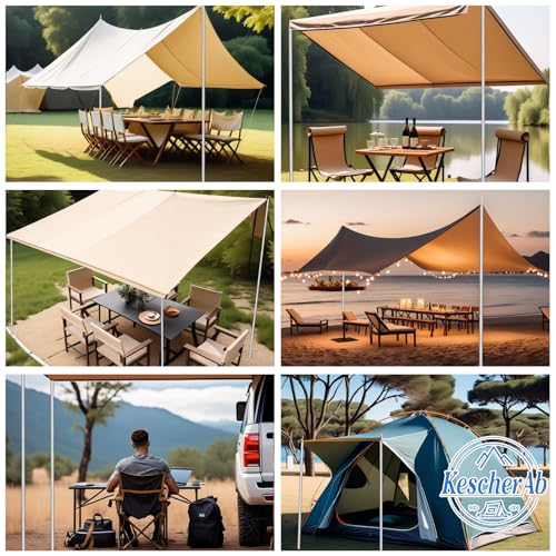Tent Poles for Tarp, KescherAb Adjustable Tarp Poles Aluminium Tarp Poles Set of 2 for Tent Fly, Awning, Outdoor Camping, Hiking, Backpacking & Rainfly with Pegs & Reflective Ropes, Grey - color: Gray
