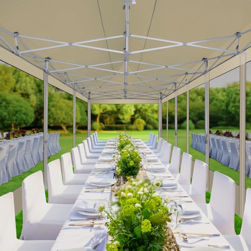 COBIZI 10x30 Canopy Tent, Heavy Duty Pop up Canopy with Sidewalls, Waterproof Easy Setup Tent with Mosquito Netting, Outdoor Instant Screen Tents for Parties, Wedding with Roller Bag, Khaki - color: Khaki, size: 10x30FT