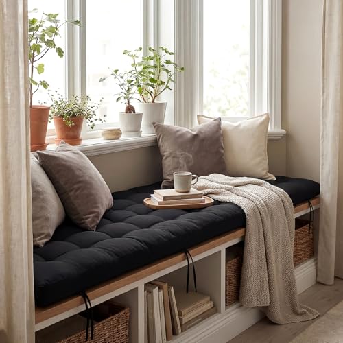 Vercraft Long Floor Cushion Large Floor Cushion with Brushed Cotton 74.8 x 27.5 x 3.15 in Jumbo Lounger Pillow for Outdoor Indoor Bay Window Meditation Yoga Reading Sleeping(1 Pc,Black) - color: Black