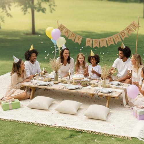Beeveer Extra Large Outdoor Boho Picnic Blanket 91'' x 71'' Beige White Table Runner 6 Throw Pillow Cover Woven Cotton Yarn Oversize Beach Blanket Washable for Picnic Camp Wedding - color: Beige White, size: Fit 4-6 People 91'' X 71''