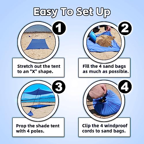 EasierHike Beach Shade Tent, 10 × 10 Ft Portable Easy Pop Up Beach Canopy, UPF50+ Sun Protection Shelter, Windproof & Water Resistant, Stable with 4 Sandbags & Windproof Cords, Perfect for Family - color: Royal Blue, size: 10x10 FT 4 Poles
