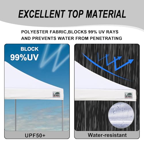 Eurmax USA 10x10ft Pop Up Canopy,Commercial Instant Tent for Outdoor Events,Patented No-Tip Rolling Storage Bag with 4 Sandbags,UV & Water Resistant,Heavy Duty Portable Shelter Gazebo,White - color: White, size: 10x10