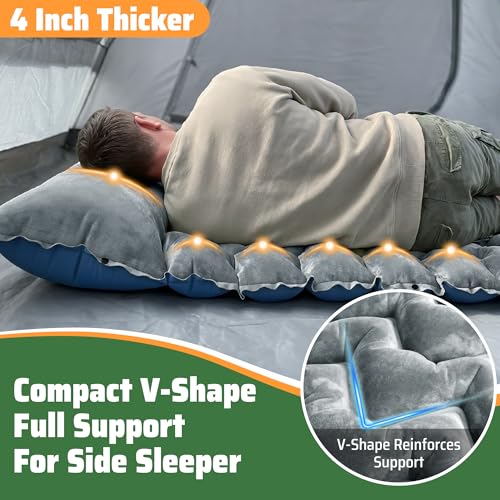 4" Thick Double-Sided Inflatable Sleeping Pad | Warm Crystal Velvet Top for Cold Weather, Waterproof Nylon Bottom | All-Season Camping Mattress for Backpacking, Hiking, Tent & Car Travel - color: Crystal Velvet Grey+blue Nylon