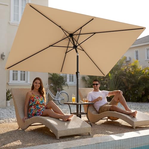 HOMSHADE 6.6 x 10 ft Rectangular Patio Umbrella Rectangle Umbrella Outdoor Patio, Large Outdoor Umbrellas for Patio Table with Tilting and Sun UV Protection for Pool, Deck, Market, Backyard - color: Beige