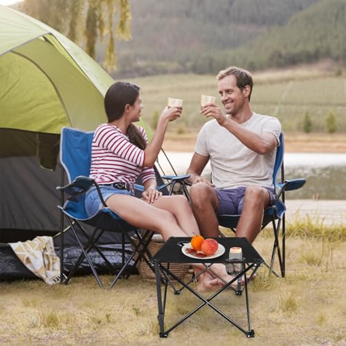 KOCASO 1Pc Foldable Camping Table Portable Picnic Table Lightweight Travel Desk with 2 Cup Holders Carrying Bag - color: Black-new
