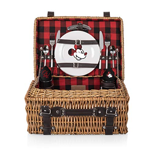 Picnic TIME Disney Mickey Mouse Champion Wicker Picnic Basket for 2 with Deluxe Cutlery Service Kit, Large Suitcase Style Picnic Set with Leatherette Handle, (Red and Black Buffalo Plaid Pattern) - color: Disney Mickey Mouse - Red & Black Buffalo Plaid Pa