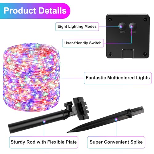 Brightever Solar String Lights, 2-Pack Total 80FT 200LED Solar Fairy Lights with 8 Lighting Modes, Solar Lights Outdoor Waterproof for Patio Christmas Wedding Party Tree Yard Decoration (Multicolor) - color: Multicolor, size: 2Packs（40FT 100LED）