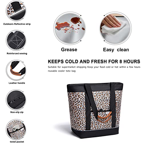 Insulated Cooler Bag Reusable Grocery Tote Bags Transport Large Lunch Box for Women - color: Leoaprds