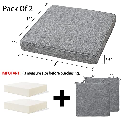 Magpie Fabrics Indoor Outdoor Waterproof Square Chair Cushion, 18" x 18" x 2.5", 2 Pack, Water Resistant Seat Cushions, for Patio Garden Office, Heather Grey - color: Heather Grey