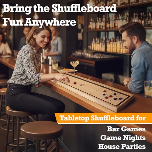 Sterling Games Tabletop Bowling Combo Set, Wooden Arcade Board with Marbles and Pins, Indoor Table Top Game for Kids and Family - style: Bowling/Shuffleboard