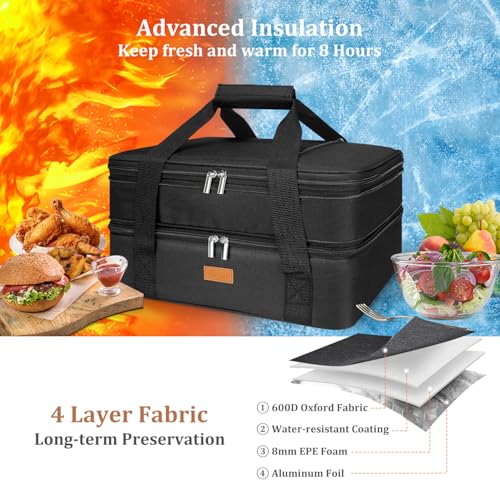 Expandable Casserole Carrier Bag - Double Decker Food Bag, Insulated Casserole Carrier for Hot or Cold Food, Lasagna Holder Tote for Picnics,Beaches,Traveling or Gifts - color: Black