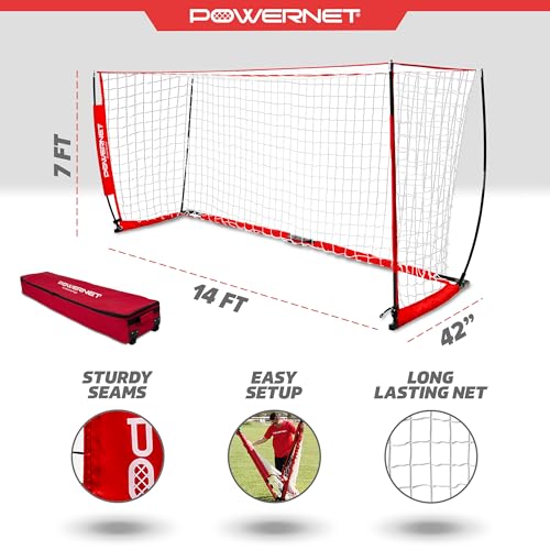 PowerNet Soccer Goal for Backyard, 3Mx2M / 6x4 / 8x4 / 12x6 / 14x7 /18.5x6.5 / 21x7 / 24 x 8 Portable Soccer Net, Sports & Outdoors Training Equipment, Quick Setup 1 Goal & Zipper Storage Bag - style: 14 x 7 FT