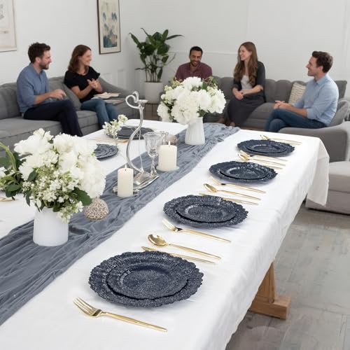DaYammi 60Pcs Blue Plastic Plates - Dark Blue Pates Disposable - Heavy Duty Plastic Plates for Party Including 30 Dinner Plate, 30 Dessert Plate,blue Disposable plates for Party Wedding Dinner - color: Dark Blue