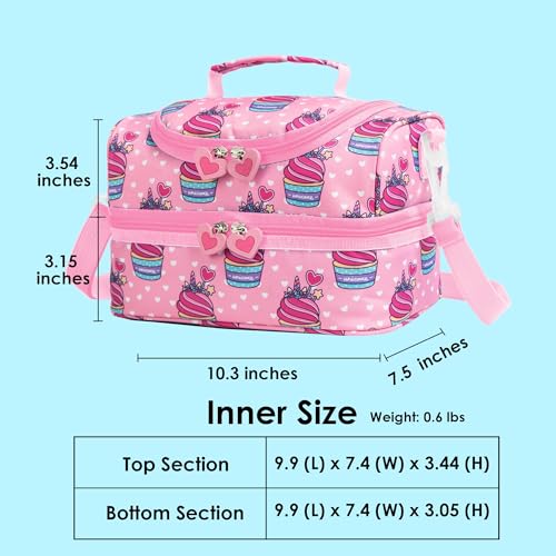 Insulated Kids Dual Compartment Lunch Bags Tote for Girls Boys Toddler Lunch Boxes Pre-School Toddler Kindergarten Picnic Camp Food Cooler Thermal with Strap (Pink Unicake) - color: Pink Unicake