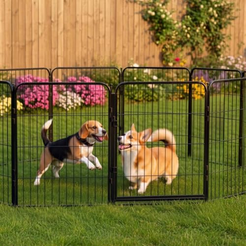 Dog Play Pen for Outdoor Use - 40'', 16 Panels for Medium and Large Size Dogs - Portable Playpen Kennel for RV, Camping, and Yard - Heavy Duty Pet Fence w/Black Rust Resistant Coating - size: 40 Inches