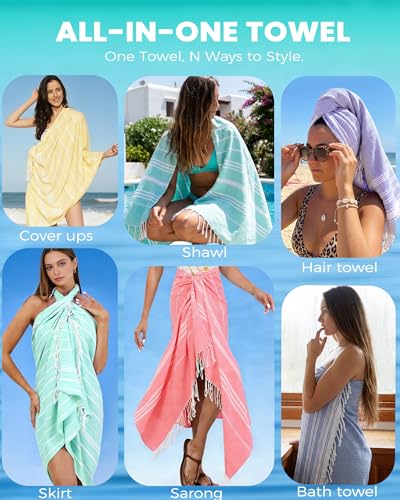 6 Packs Oversized Turkish Beach Vacation Essentials Bath Towel Set Bulk Extra Large Sand Free Quick Dry Swim Camping Pool Clearance Towels Travel Blanket Adult Stripe Proof Cloud Men Women Adult - color: Tw Multicolors Beige, size: 72 X 36 Inch