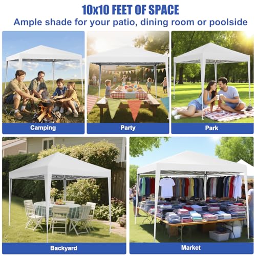 Yesker 10x10 Pop Up Canopy Tent UPF 50+ Waterproof Outdoor Canopy Portable Folding Easy Setup Gazebo Adjustable Height Instant Sun Shade Tent with Wheeled Bag for Events Parties Camping Patio, White - size: 10x10FT White