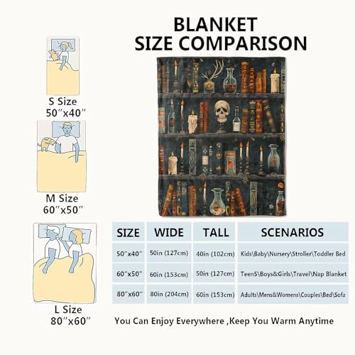 Goth Book Blanket Vintage Books & Skull Throw Blankets Gifts for Girls Women Adults Lightweight Soft Fleece Cozy for Sofa Couch Bed Room Travel Birthday Party Gothic Decor 40x50in - color: Book, size: 40x50in