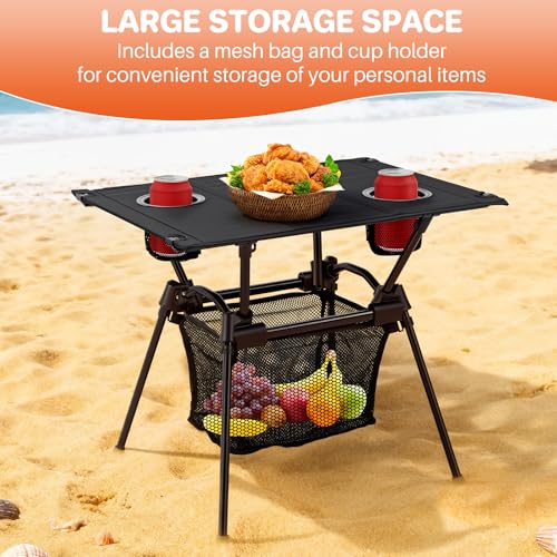 FUNYKICH Camping Table with Cup Holders and Mesh Storage Net, 23.2''x15.8''x20.1'' Lightweight Portable Folding Camp Table, Ideal for Camping, Hiking, Tailgating, Beach, Picnic, Travel, Backyard - size: Fabric tabletop-23.2''x 15.8''x 20.1''
