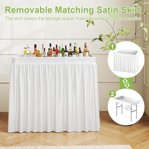 LHBcraft 4 Foot Ice Cooler Table with Matching Skirt & Drain Hose, with Iron Stand, Portable Patio Outdoor Chilling Table Portable Bar for Events for Party, Picnic, BBQ, Camping, White - color: 1 Tier-ivory