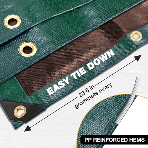 Winpull Tarp 8x10 Feet 16 Mil Heavy Duty Waterproof Tarp, Large Multipurpose Cover with Brass Grommets and Reinforced Edges, UV Resistant Thick Poly Tarps for Outdoor Camping Tent Pool Car, Green - color: Green/Brown-16mil, size: 8' x 10'