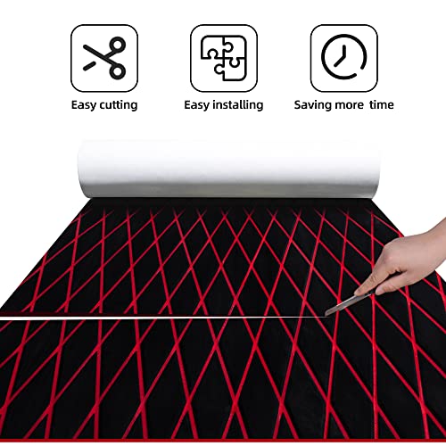 FOCEAN Boat Flooring EVA Foam Boat Decking Marine Mat Non-Slip Self-Adhesive Flooring Sheet for Motorboat Jon Boats Bass Boat Kayak RV Floor, 75''x 28'', Black with Red Lines - color: Black With Red Lines, size: 75"L x 28"W x 0.2"Th