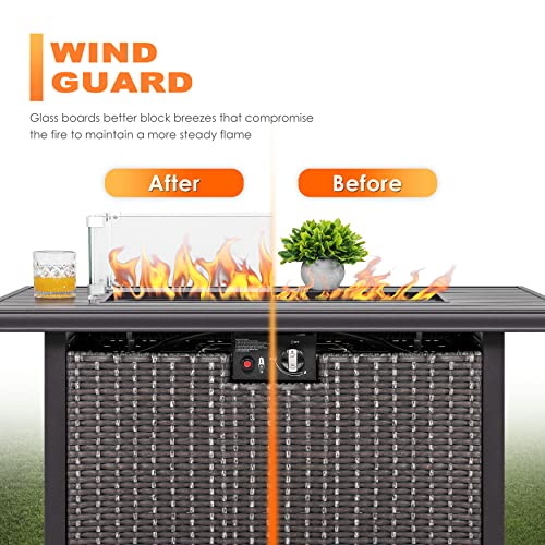 NUU GARDEN 27.6'' x 11.7'' x 6.5" Rectangular Fire Pit Wind Guard, Transparent Tempered Glass, Polished Aluminum Brackets, 3M Anti-Slip Pads, Fit for Best Choice 52-inch Fire Table WG01 - size: 27.6 X 11.7 X 6.5