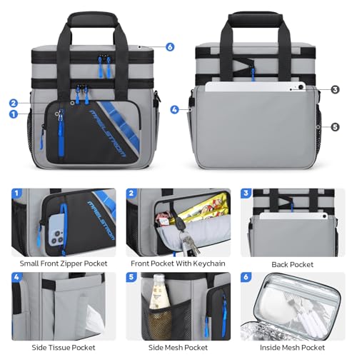 Maelstrom Lunch Box, 20L Insulated Lunch Bag for Men Women, Expandable Double Deck Leakproof Cooler Bag with 6 Pockets, Reusable Lunch Tote Bag for Work, Picnic, Travel, Grey - color: Grey