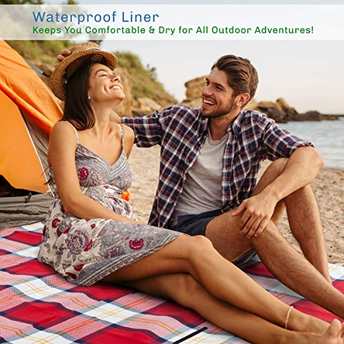 Outdoor Picnic Blanket with Foam Padding - Waterproof and Foldable Beach Mat for Travel, Camping, Festivals, and Sports by Wakeman (Red Plaid)