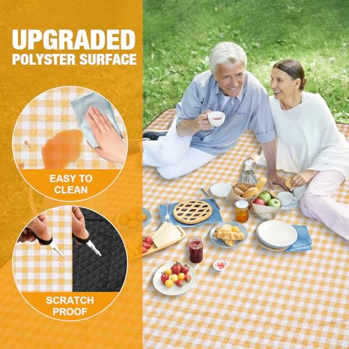 G GOOD GAIN Picnic Blankets Outdoor Extra Large - 80"x80" Portable Waterproof Picnic Blanket, Machine Washable 3-Layer Foldable Park Mat with Sandproof Backing for Grass, Hiking, Travel (Yellow) - color: Yellow