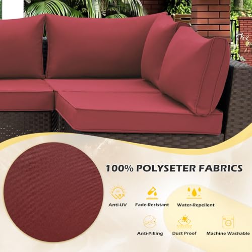 HOMREST Outdoor Replacement Cushions for Patio Furniture,Water-Repellent Sofa Cushion for 6-Seat Rattan Wicker Sectional Patio Conversation Sets,14-Piece Cushions Set for Outdoor Couch（Burgundy Red） - color: Burgundy, size: 6 Seat