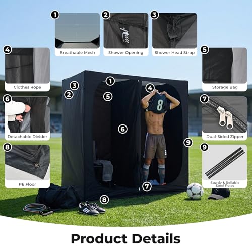 EighteenTek® Shower Tent, 2-Room Changing Room, Outdoor Shower Enclosure, Privacy Canopy Shelter with Floor & Doors, Waterproof & Lightweight, Toilet Tent Bathroom for Courtyard, Pool, Photoshoot - color: Black, size: 81"l X 43"w X 81"h