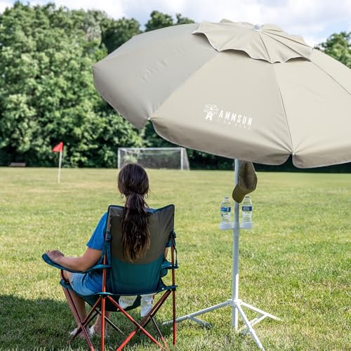 AMMSUN Shade Umbrella, Premium Portable Umbrella with Stand, 6.5ft Lightweight Free Standing Canopy for Sporting Games, Adjustable Instant Sun Protection and Easy to Carry, Beige - color: Beige