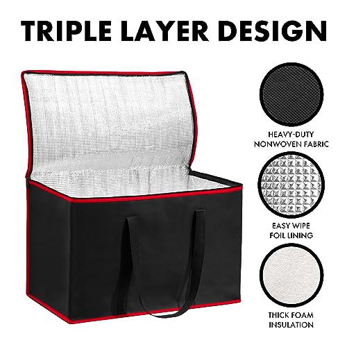 Carrywell (Not Made In China) Insulated Food Delivery Bags, XXXL Pizza Delivery and Reusable Warming Bag For Catering, Thermal Insulation Tote for Hot and Cold Food, Doordash - color: Black With Red Trim, size: 1 pack, style: Xxxl Insulated