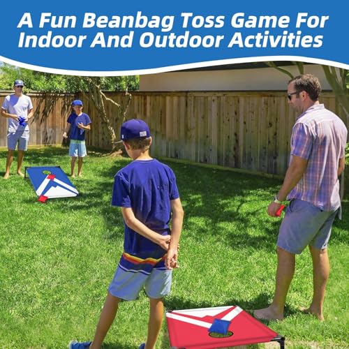 NZQXJXZ 3x2 ft Cornhole Board Set with 8 Bean Bags and Carrying Bag, Outdoor Toss Game Set for Kids and Adults, Portable Corn Hole Sets for Beach Lawn Backyard - color: Simple red and blue