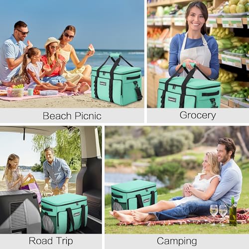 Soft Insulated Cooler Bag Collapsible Large Travel Coolers Soft Sided Coolers Ice Chest, Leakproof, Waterproof - color: light green