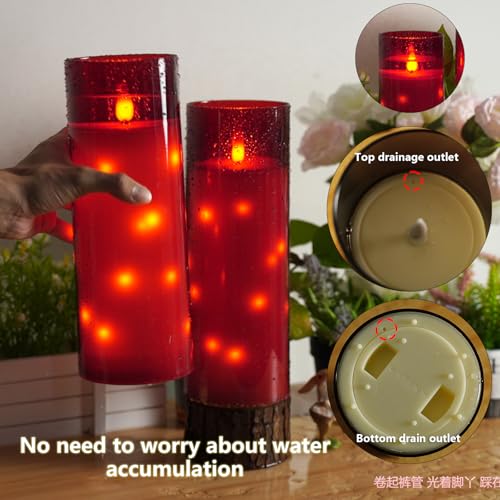 kakoya 11" x 4" Large Outdoor Waterproof Flameless LED Candles with Remote and Timer,Acrylic Pillar Candles Battery Operated with Embedded Star String for Porch,Patio,Outdoor Decor,Set of 2(Red) - color: Red, size: 2PCS-D4"xH11"