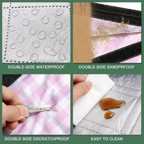 ZUBOND Extra Large Picnic Blanket Outdoor Picnic Mat Waterproof Foldable 80''x100'', Beach Blanket Sandproof for LawnPark, Grass, Travel, Hiking, Camping Essentials, Vintage Gingham Picnic Blanket - color: Pink White, size: 80 x 100 Inch