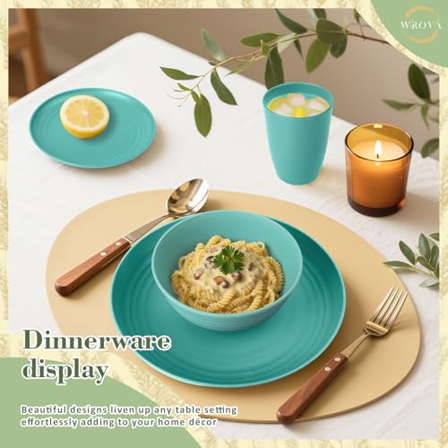 Wrova Wheat Straw Dinnerware Set of 32,Unbreakable Dinner Plates and Bowls Dishes Sets Service for 8,Dishwasher Safe Dinnerware Sets for Kitchen and Camping.Green - color: Green, size: 32 Pack