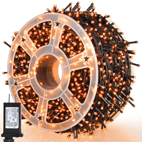 weillsnow 164FT 500 LED Orange Halloween Lights, 8 Modes Waterproof Plug in String Lights for Halloween Indoor Outdoor Yard Party Wedding Garden Home Decorations (Orange) - color: Orange, size: 164FT