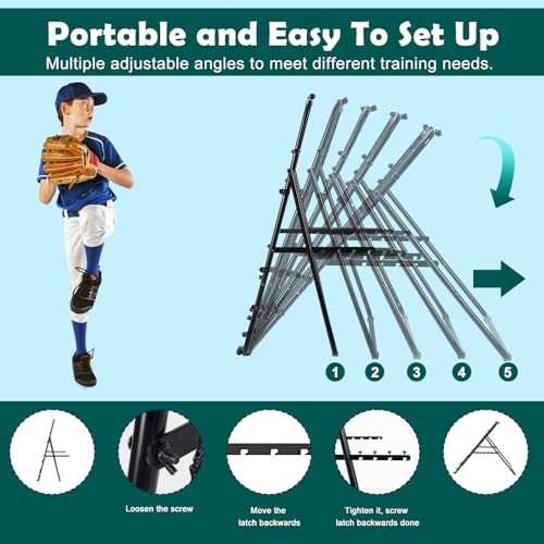 LIANTRAL Baseball Rebounder Net, Adjustable Bounce Back Trainer for Soccer, Volleyball, Softball & Lacrosse, Portable Folding Rebounder for Passing & Shooting Practice, Volleyball Rebound Net - color: Black, size: 2.6FTx2.9FT