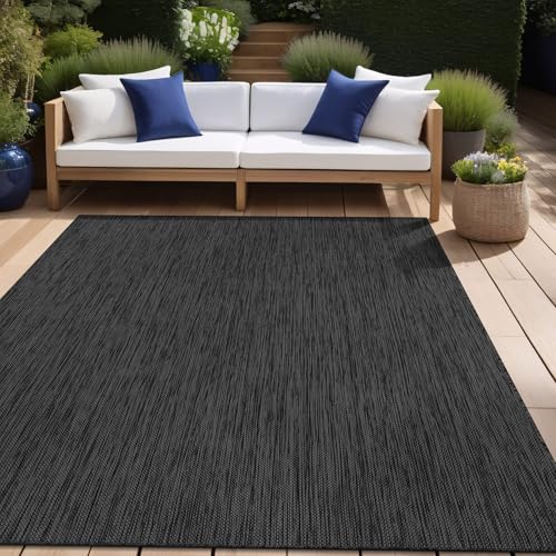 Beverly Rug Indoor Outdoor Rug 9x12, Washable Outside Carpet for Patio, Deck, Porch, Solid Modern Area Rug, Water Resistant, Dark Gray - color: Solid - Dark Gray, size: 9' x 12' (Rectangular)