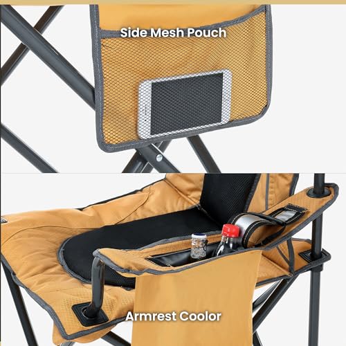 Arrowhead Outdoor Portable Folding Camping Quad Chair w/ 4-Can Cooler, Cup-Holder, Heavy-Duty Carrying Bag w/Easy Carry Shoulder Strap, Padded Armrests, Supports up to 330lbs, USA-Based Support - color: Tan
