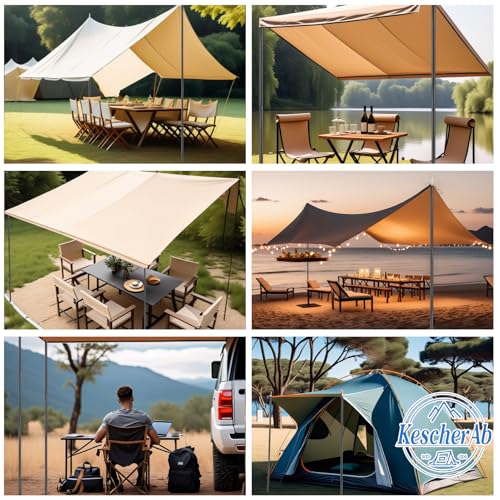 Tent Poles for Tarp, KescherAb Adjustable Tarp Poles Aluminium Tarp Poles Set of 2 for Tent Fly, Awning, Outdoor Camping, Hiking, Backpacking & Rainfly with Pegs & Reflective Ropes, Black - color: Black