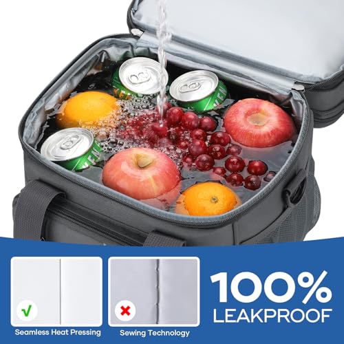 RealCool Lunch Bag, Insulated Lunch Box for Men Women, Double Deck Leakproof Soft Cooler Bag with Adjustable Strap, Reusable Lunchbox for Work, Travel, Camping (Grey) - color: Gray