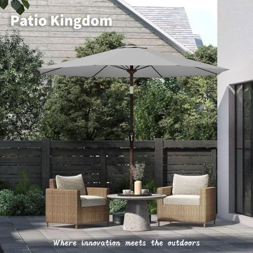 PatioKingdom 11FT Patio Umbrella,Outdoor Umbrella with Push Button Tilt and Crank,Market Table Umbrella with 8 Sturdy Fiberglass Ribs UV Protection - color: Light Gray, size: 11FT