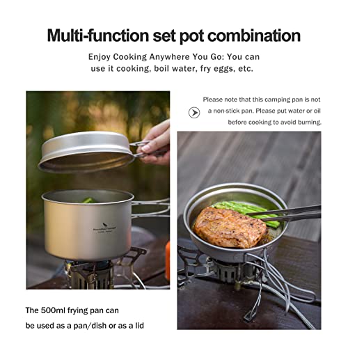 Boundless Voyage Outdoor Titanium Pot with Pan Set with Collapsible Folding Handle for Outdoor Camping Cooking Hiking Backpacking Portable Cookware - color: 1200ml+500ml