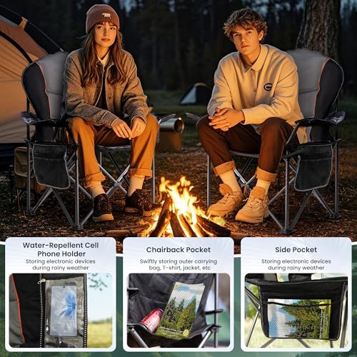 Folding Camping Chairs for Adults - High Back Padded Outdoor Lawn Chairs with Lumbar Support & Cup Holder (Black & Gray, 1 Pack) - color: Black & Gray, size: 1 Pack