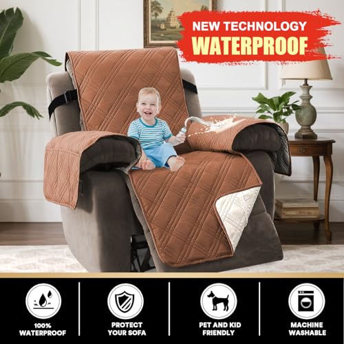 PrinceDeco Recliner Cover 100% Waterproof Couch Cover Sofa Cover for Living Room Water Resistant Furniture Protector with Elastic Straps for Pets Dog(Recliner28,Terracotta) - color: Terracotta, size: Recliner