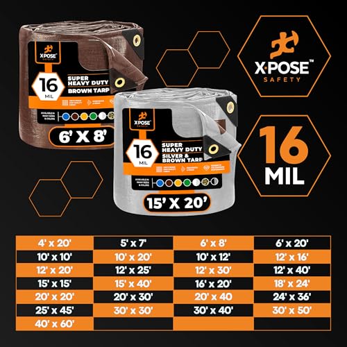 Xpose Safety Super Heavy-Duty 10' x 12' Brown Poly Tarp (2-Pack) - 16 Mil Waterproof & UV Resistant, Rip-Proof with Reinforced Edges & Grommets - color: Brown, size: 10' X 12' (2-pack)